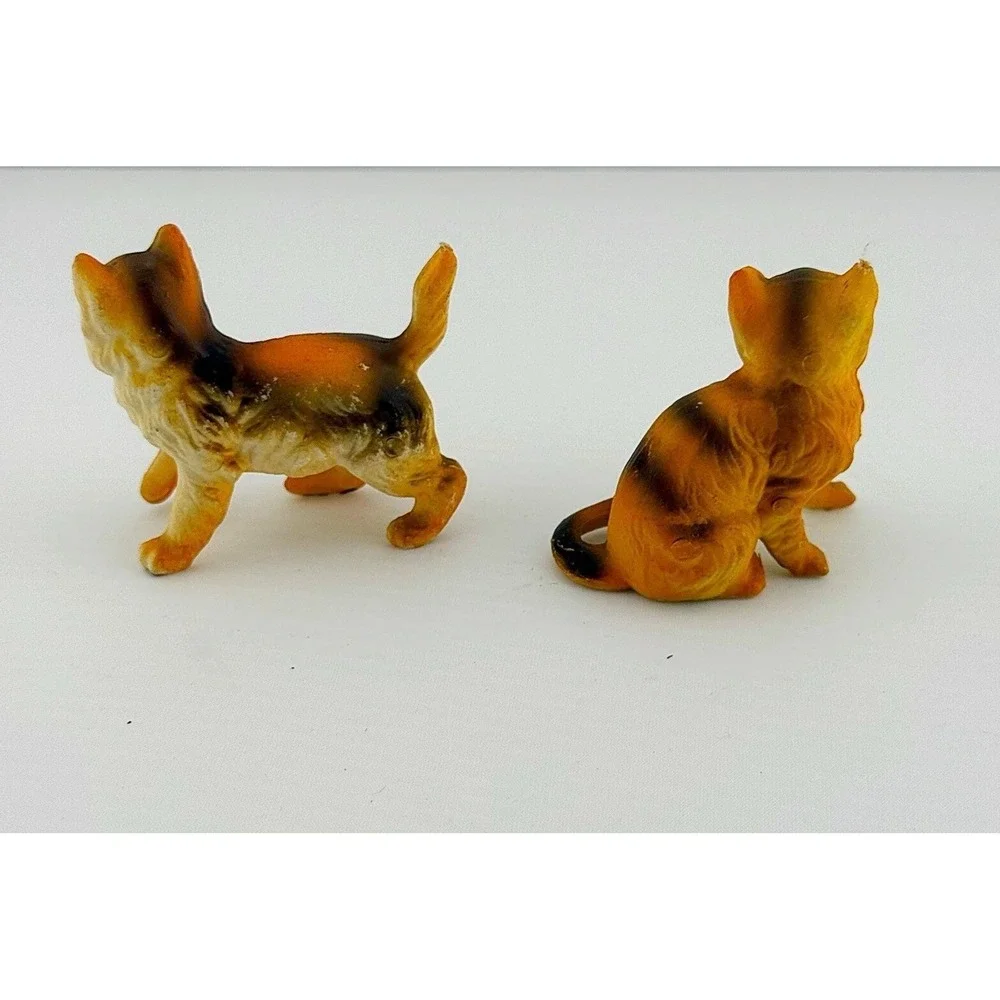 Vintage Miniature Cat Figurines Made In Hong Kong 1960's-1970's. Hard Plastic